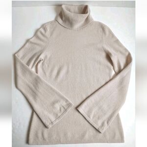 Saks Fifth Avenue Turtleneck Cashmere Pullover Sweater Fraled Sleeve Cream M